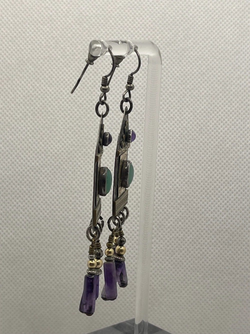 Side View of the Preowned Mixed Metal Multi Stone Sterling Dangle Earrings