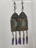 Preowned Mixed Metal Multi Stone Sterling Dangle Earrings