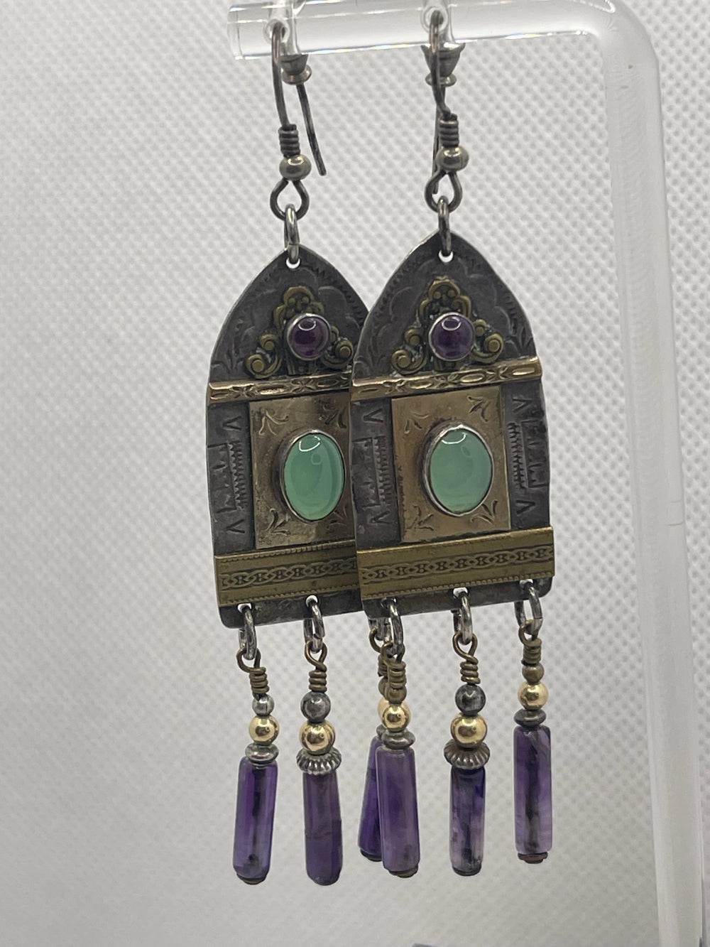 Preowned Mixed Metal Multi Stone Sterling Dangle Earrings