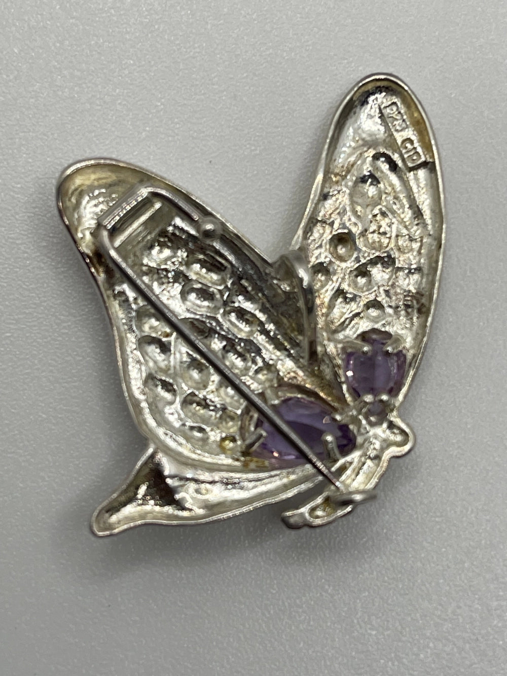 Back of the Preowned Clyde Duneier Faceted Amethyst Sterling Silver Butterfly Pendant