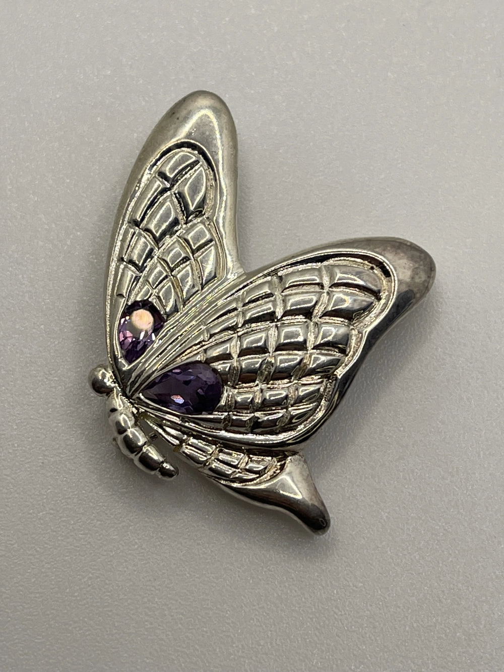 Back of the Preowned Clyde Duneier Faceted Amethyst Sterling Silver Butterfly Pendant
