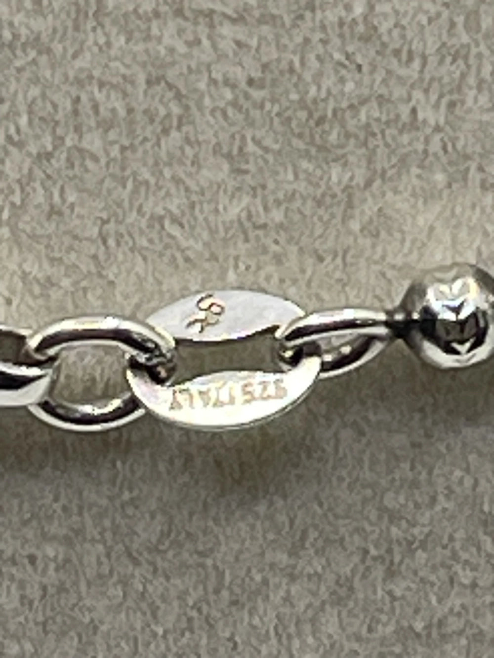 Clasp with 925 Italy engraved of Preowned Diamond Cut Ball Chain Necklace 24" Italy 925