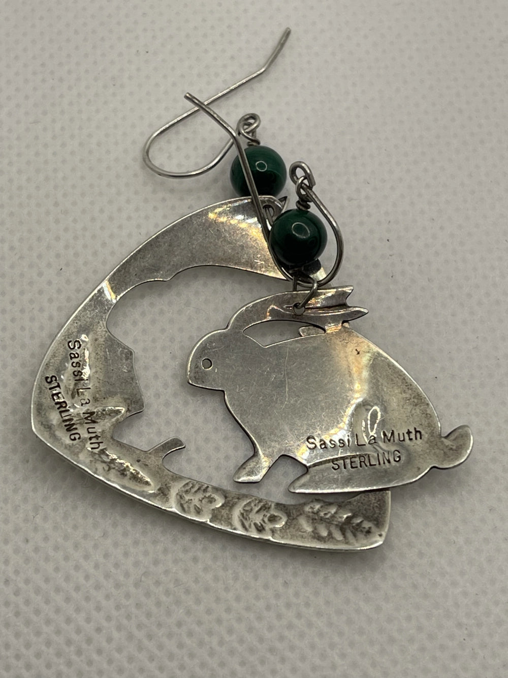 Hallmark of Preowned Sassi LaMuth Sterling Silver Rabbit Cut Out Earrings with Sassi La Muth Sterling etched