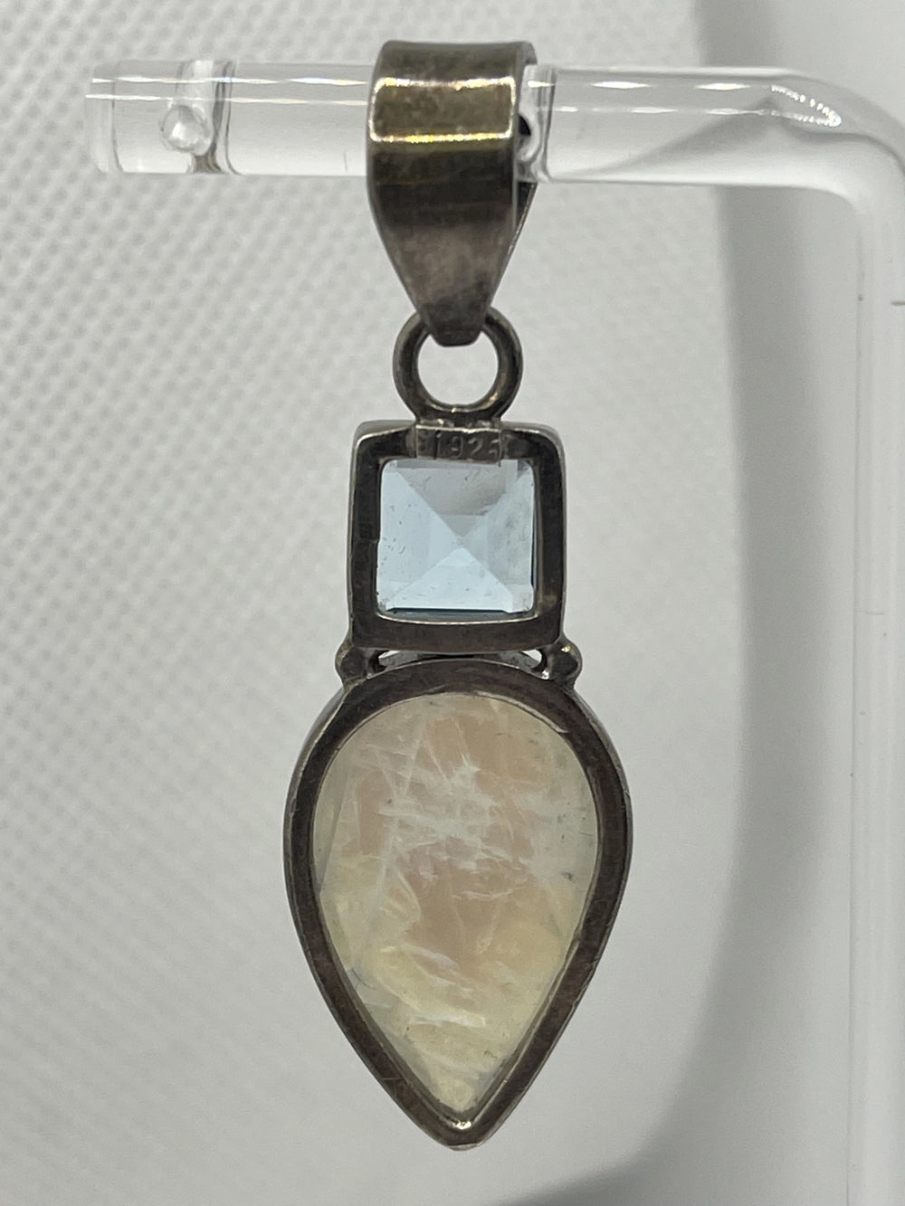 Back view of the Preowned Sterling Silver Rainbow Moonstone Aquamarine Pendant