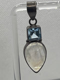 Preowned Sterling Silver Rainbow Moonstone Aquamarine Pendant
