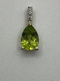 Preowned Stuller Pear Shaped Peridot Diamond 14k Gold Pendant