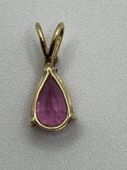 Back of the Preowned Vintage Natural Pink Teardrop Sapphire Diamond 14K Gold Pendant