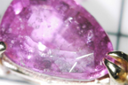 Macro view of the Preowned Vintage Natural Pink Teardrop Sapphire Diamond 14K Gold Pendant