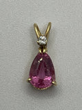 Preowned Vintage Natural Pink Teardrop Sapphire Diamond 14K Gold Pendant