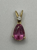 Preowned Vintage Natural Pink Teardrop Sapphire Diamond 14K Gold Pendant
