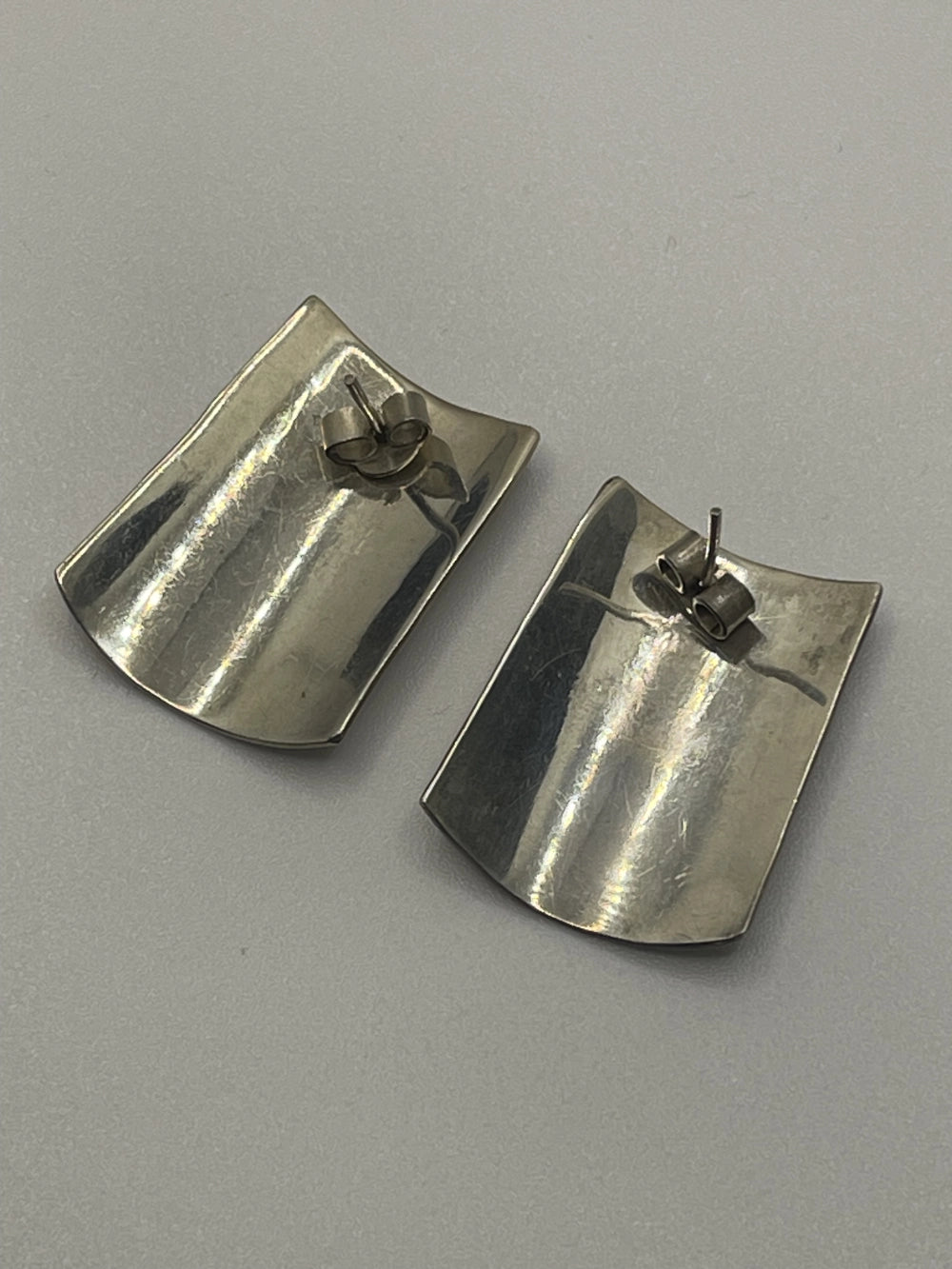 Back View of the Preowned Vintage Silver Minimalist Rectangular Post Earrings