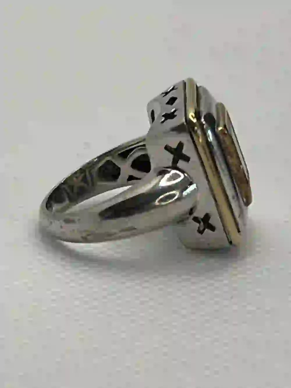 Left view of Raquel Welch Collection Sterling Silver, 18k gold, Citrine Cocktail Ring