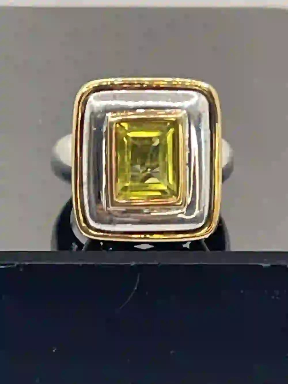 Front view of Raquel Welch Collection Sterling Silver, 18k gold, Citrine Cocktail Ring