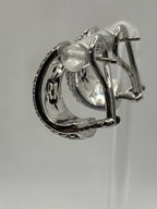 Side View of Judith Ripka Retired Thailand 925 Silver Dome Half Hoop Earrings with Hallmark