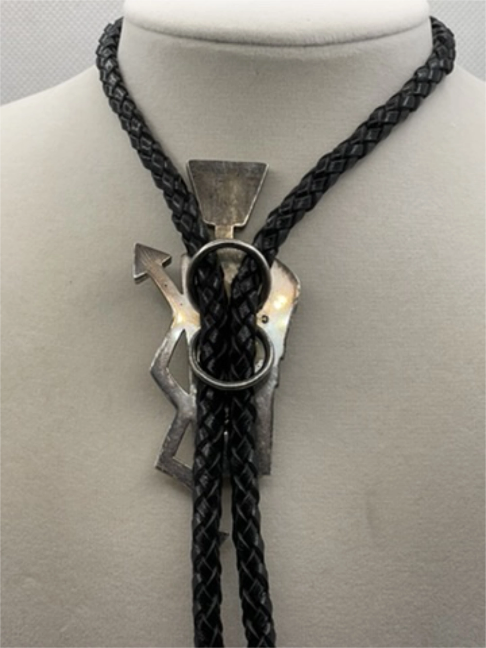 Back of the Signed Roy Talahaftewa Hopi Sterling Silver Overlay Bolo Tie