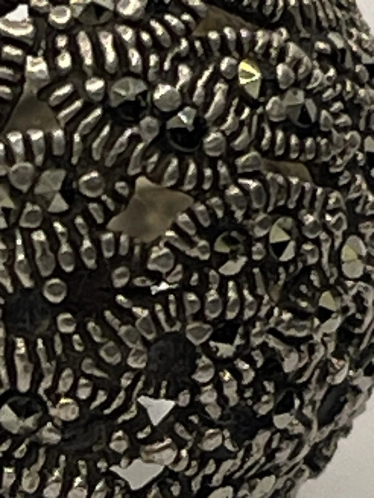 Closeup of Thai 925 Silver and Marcasite Dome Cocktail Ring