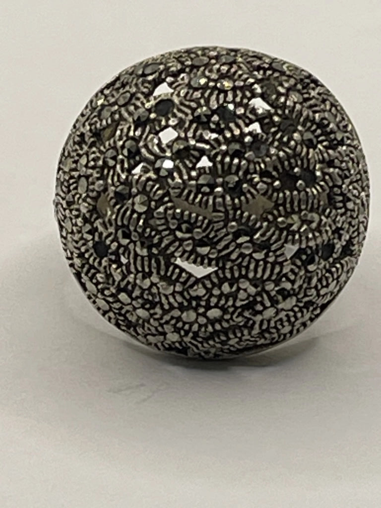 Front View of the Thai 925 Silver and Marcasite Dome Cocktail Ring