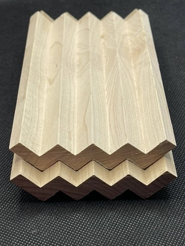 Two maple chevron hardwood soap racks son top of one another