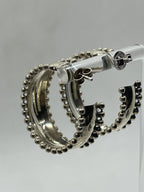 Back View of Vintage 925 Sterling Silver Beaded Trim Wide Hoop Earrings