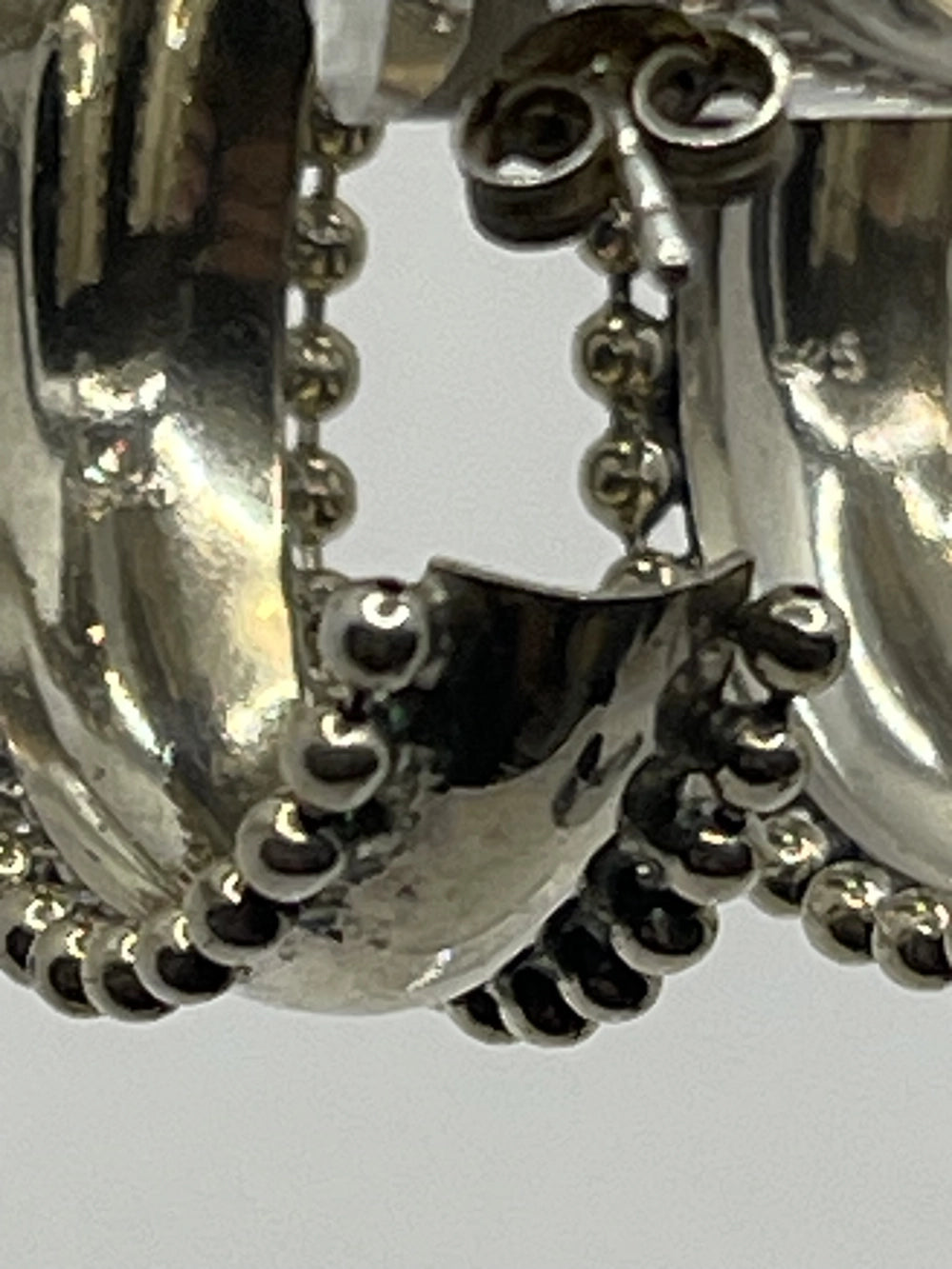 Hallmark of Vintage 925 Sterling Silver Beaded Trim Wide Hoop Earrings with 925 etched inside