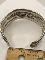 Side VIew of Vintage Anthony Pineda 970 Sterling Silver Modernist Cuff Bracelet next to a ruler