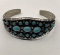 Vintage Signed Authentic Rose Castillo Native American Navajo Cluster Turquoise and Sterling Cuff Bracelet