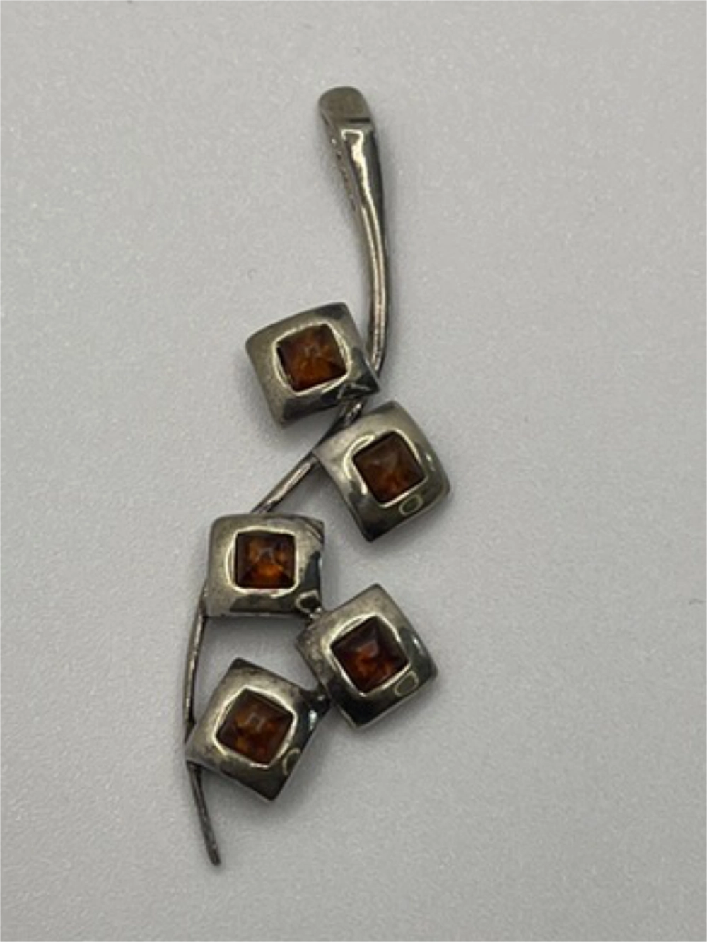 Vintage Baltic Amber Modernist Silver Pendant