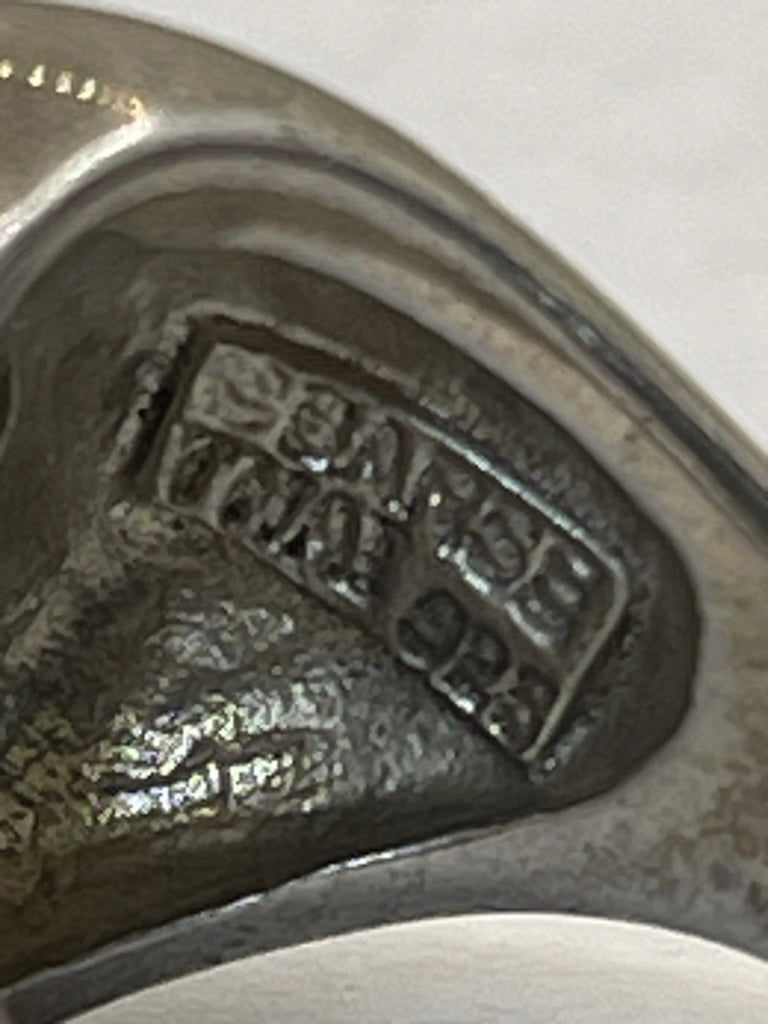 Closeup of Vintage Retired Barse Thai 925 Black Onyx and 925 Sterling Silver Signet Ring