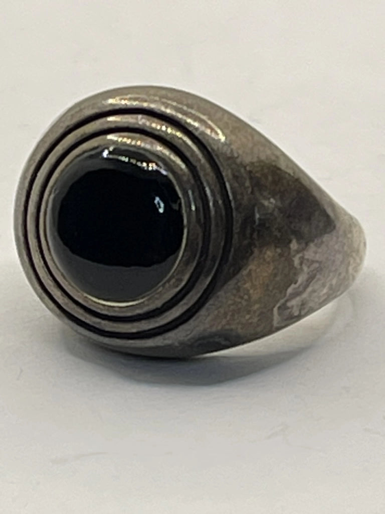 Front View of the Vintage Retired Barse Thai 925 Black Onyx and 925 Sterling Silver Signet Ring