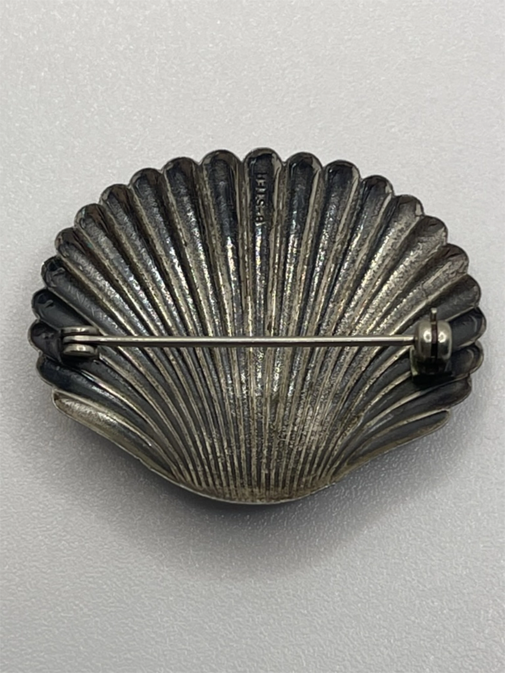 Back of the Vintage Beaucraft Sterling Silver Clam Shell Brooch