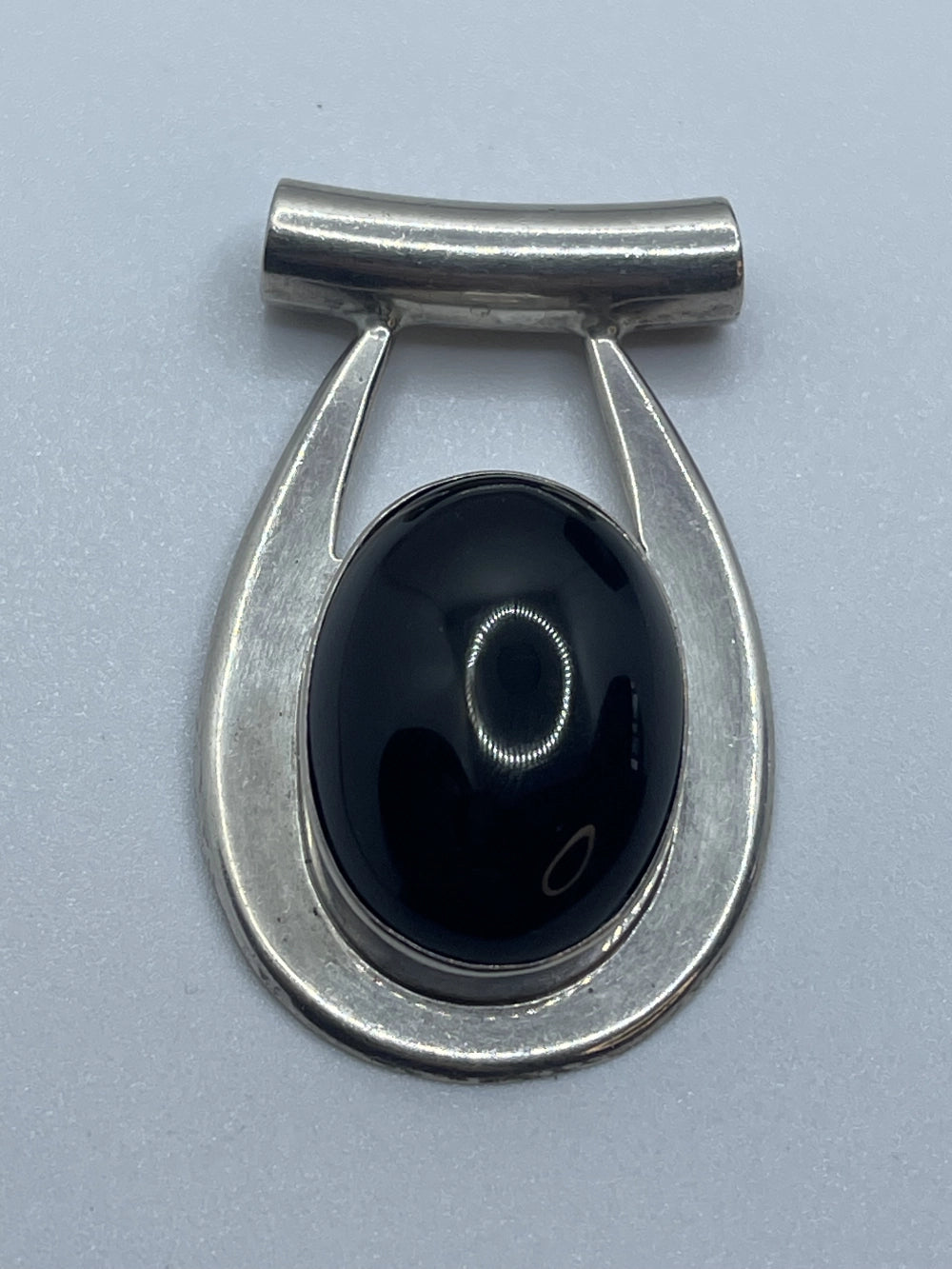 Vintage Taxco Mexico Black Onyx Silver Horseshoe Pendant