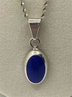 Blue Stone fromt of the Vintage Taxco Mexican Modernist TM-31 Lapis Lazuli 925 Silver Pendant Necklace