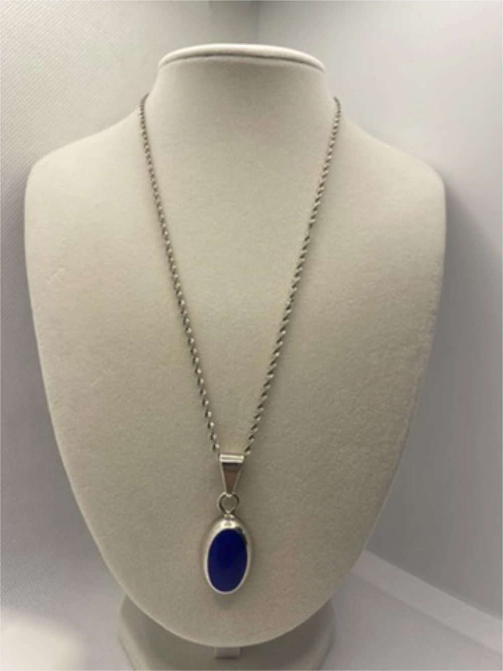 Vintage Taxco Mexican Modernist TM-31 Lapis Lazuli 925 Silver Pendant Necklace