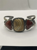 Vintage Carolyn Pollack Brown Red Agate Sterling Silver Southwestern Style Cuff Bracelet