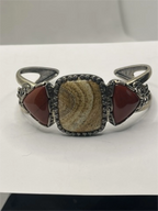 Vintage Carolyn Pollack Brown Red Agate Sterling Silver Southwestern Style Cuff Bracelet