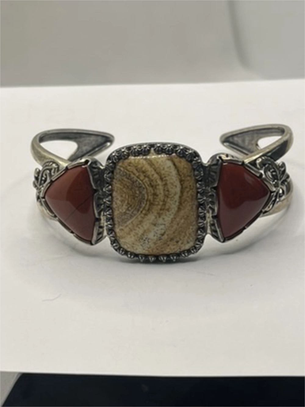 Vintage Carolyn Pollack Brown Red Agate Sterling Silver Southwestern Style Cuff Bracelet
