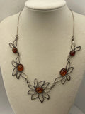 Vintage Cherry Baltic Amber Floral Sterling Silver 925 Floral Collar Necklace