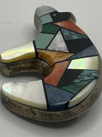 Closeup view of the Mosaic Pattern of the Vintage David Begay Sterling Spirit Bear Dual Function Pendant and Brooch