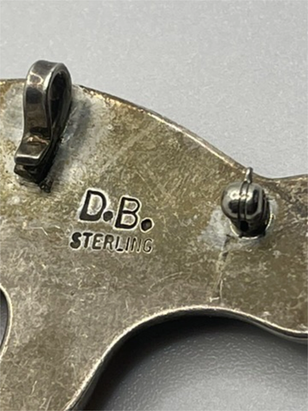 Hallmark of the Vintage David Begay  Inlay Sterling Spirit Bear Dual Function Pendant and Brooch with D.B. Sterling etched
