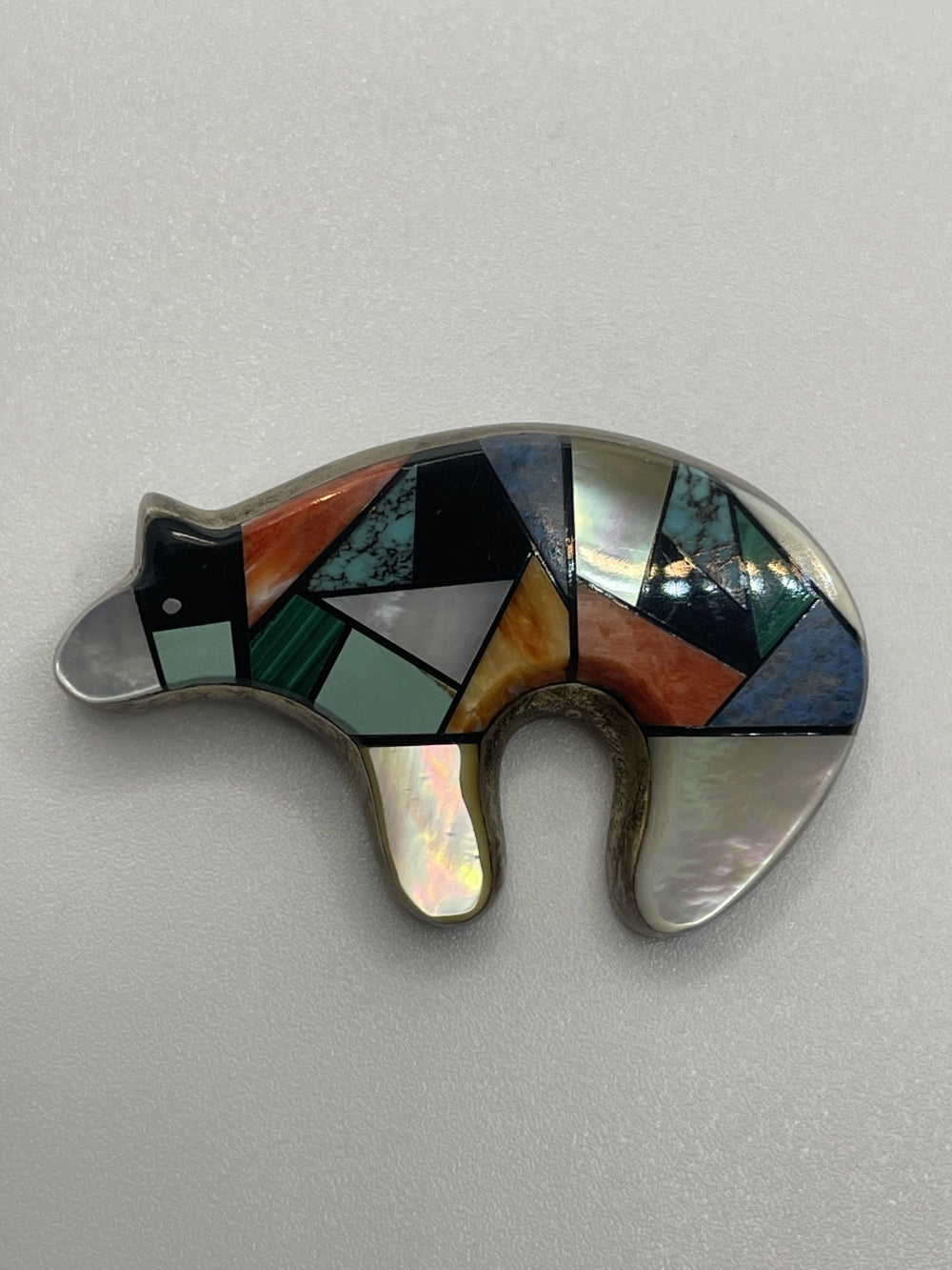 Vintage David Begay Multi-Stone Inlay Sterling Spirit Bear Dual Function Pendant and Brooch