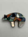 Vintage David Begay Multi-Stone Inlay Sterling Spirit Bear Dual Function Pendant and Brooch
