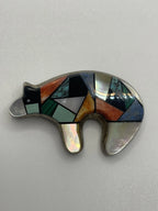 Vintage David Begay Multi-Stone Inlay Sterling Spirit Bear Dual Function Pendant and Brooch