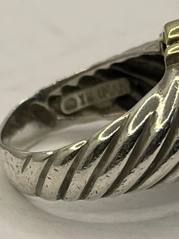 Left Closeup of PreLoved David Yurman Two Tone Silver Gold Shrimp Cable Dome Ring