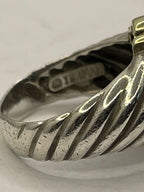 Left Closeup of PreLoved David Yurman Two Tone Silver Gold Shrimp Cable Dome Ring