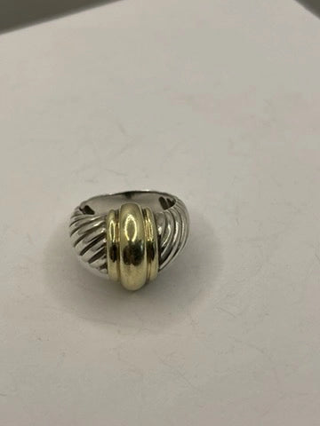 Front View of the PreLoved David Yurman Two Tone Silver Gold Shrimp Cable Dome Ring