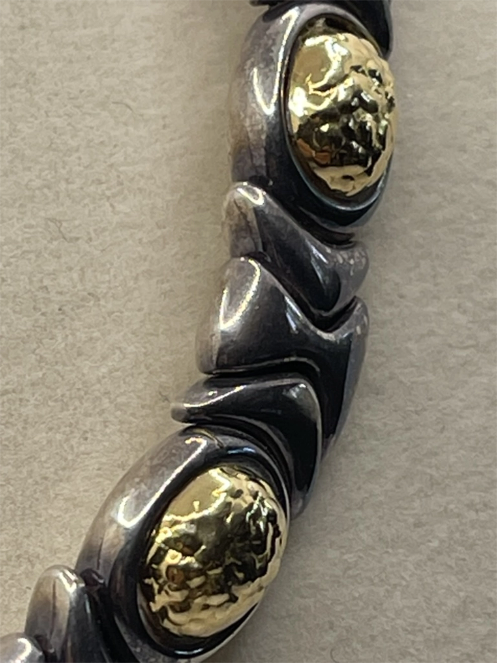 Vintage Garzi Silver And Gold Jewels Two-Tone Collar Necklace Silver and 18k Gold Vermeil on a gray background