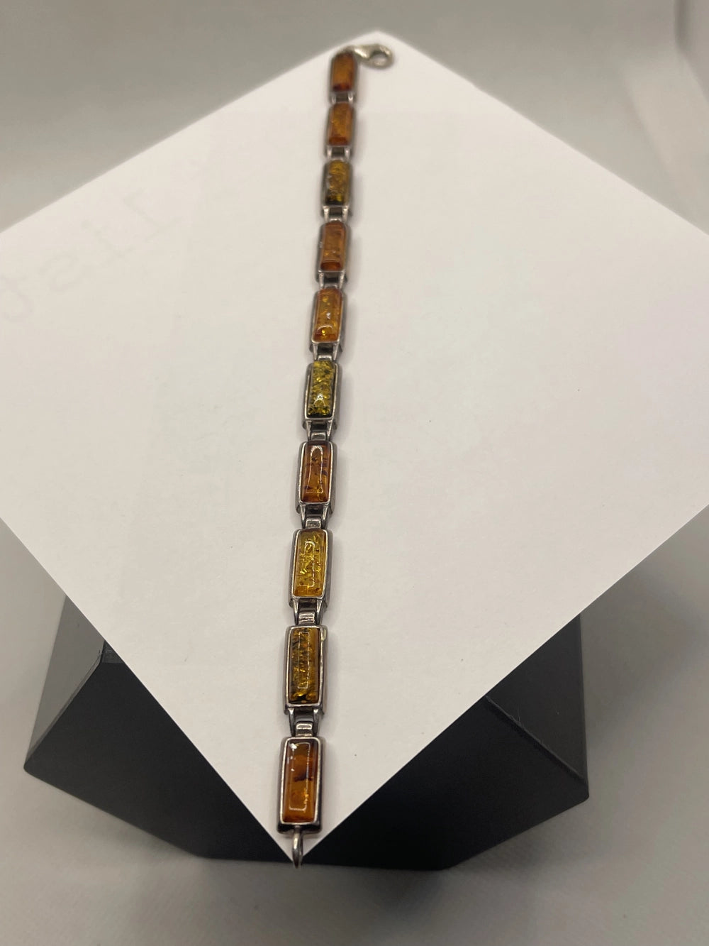 Straightened Vintage Genuine Baltic Amber Sterling Silver Link Chain Bracelet