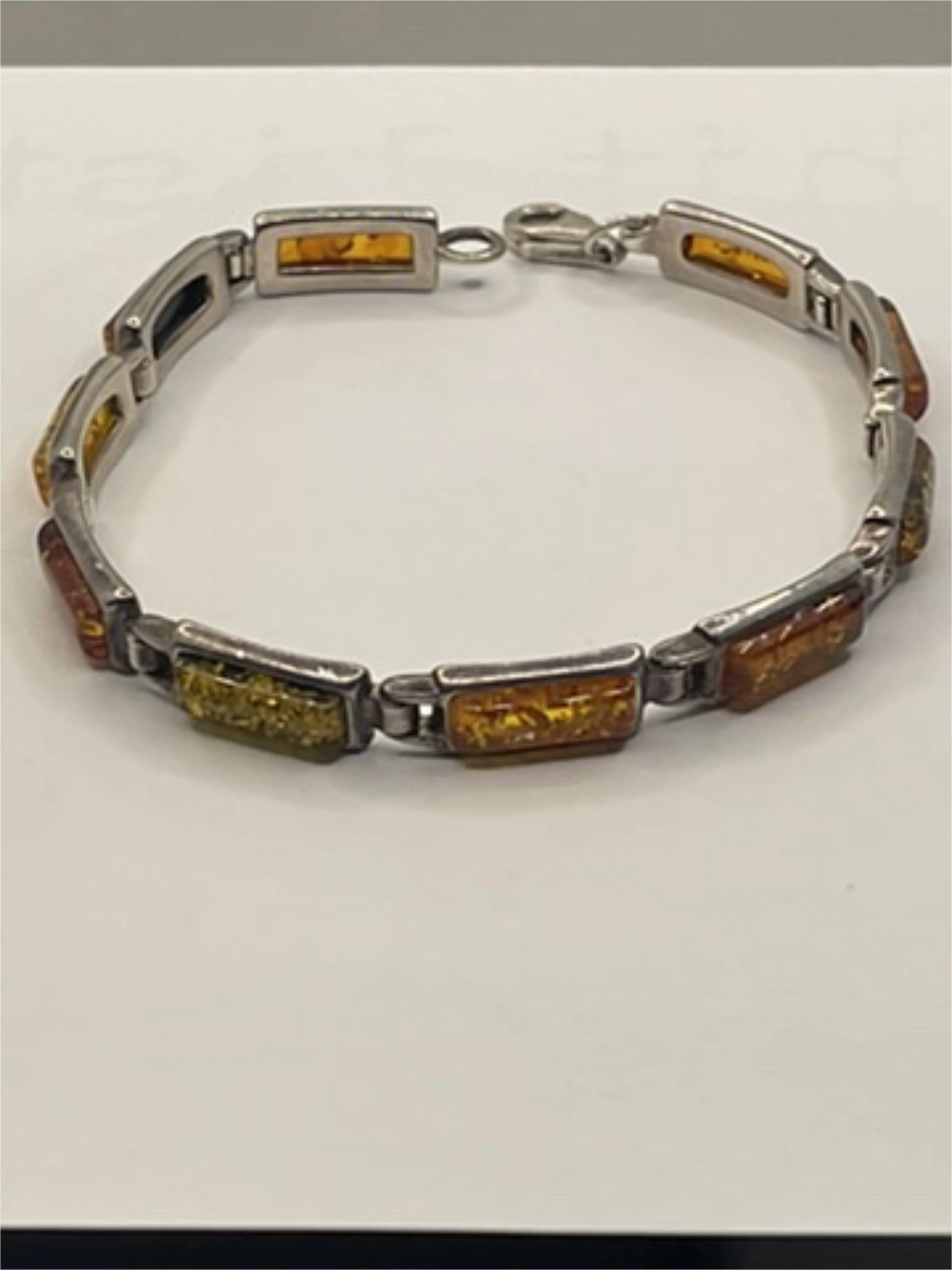 Vintage Genuine Baltic Amber Sterling Silver Link Chain Bracelet