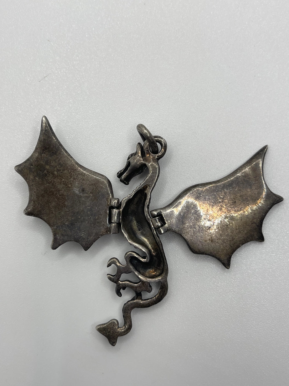 Back view of the Vintage Gothic 925 Silver Articulated Dragon Pendant