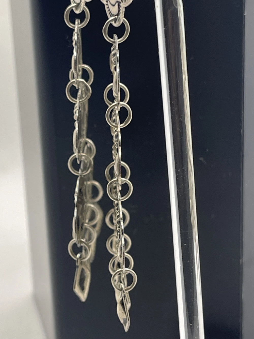 Side VIew  of the Vintage Harris Joe Sterling Silver Chandelier Repousse Earrings